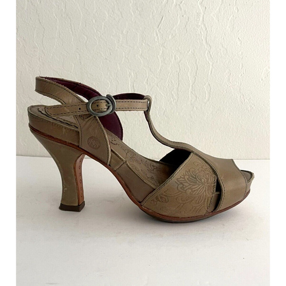 Neosens 39 / 9 Heels Leather Peep Toe Olive Green Ankle Strap Pumps T Strap - Picture 1 of 11